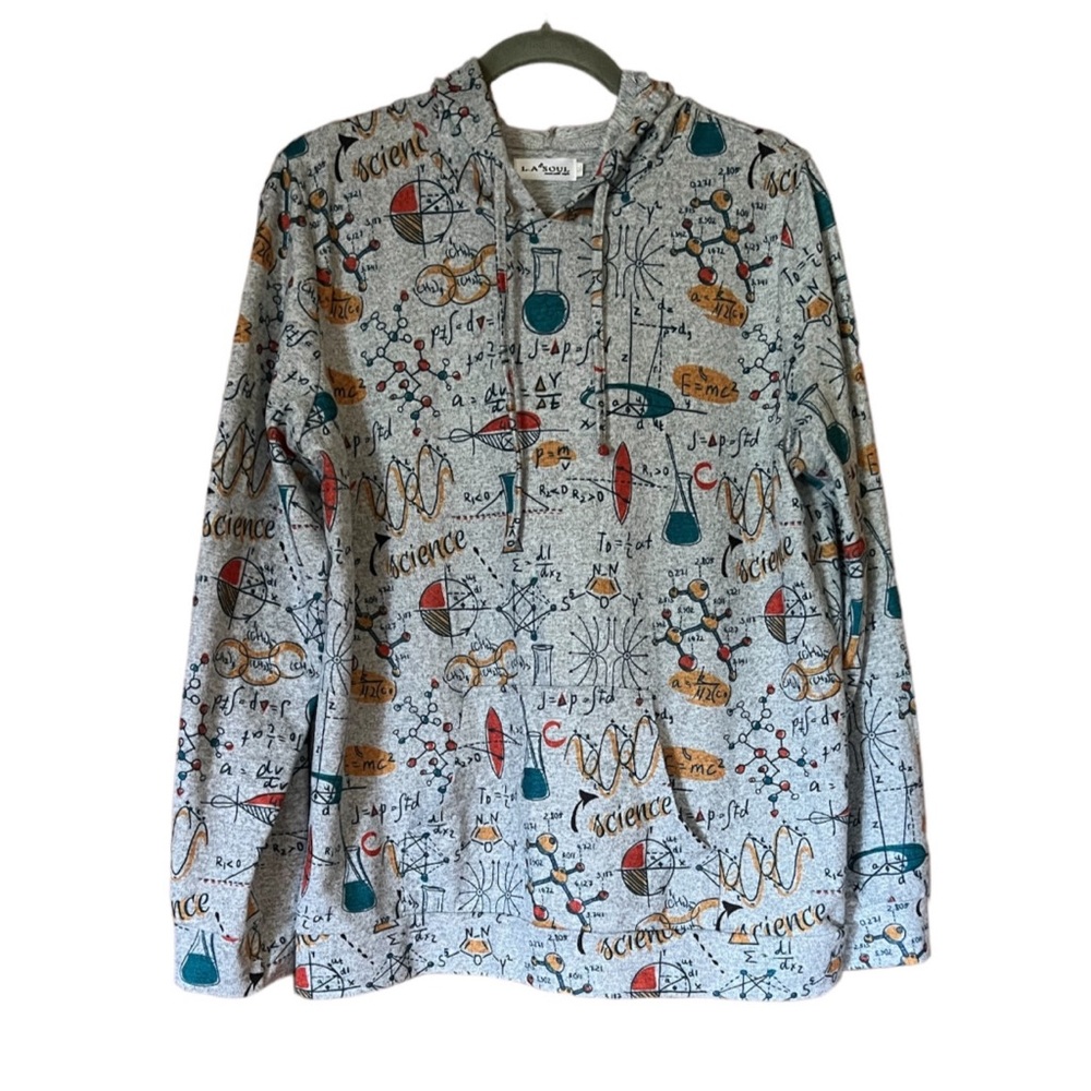 XL Sweatshirt pullover kangaroo pocket hoodie with Science Pattern